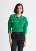Paisie Contrast Detail Top in Green and White